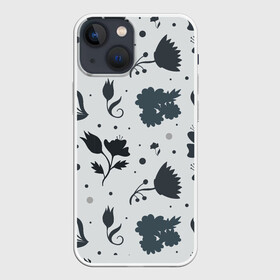 Чехол для iPhone 13 mini с принтом Чёрно белые цветы в Белгороде,  |  | арт | иллюстрация | лист | листья | природа | узор | узоры | цветок | цветы | ягода | ягоды