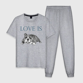 Мужская пижама хлопок с принтом Любовь - это бульдог в Белгороде, 100% хлопок | брюки и футболка прямого кроя, без карманов, на брюках мягкая резинка на поясе и по низу штанин
 | английский бульдог | бульдог | дрессировка | забота | любовь | собака | собаки | собачка | собачник | увлечение | хобби