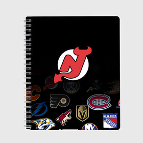 Тетрадь с принтом NHL New Jersey Devils (Z) в Белгороде, 100% бумага | 48 листов, плотность листов — 60 г/м2, плотность картонной обложки — 250 г/м2. Листы скреплены сбоку удобной пружинной спиралью. Уголки страниц и обложки скругленные. Цвет линий — светло-серый
 | Тематика изображения на принте: anaheim ducks | arizona coyotes | boston bruins | buffalo sabres | calgary flames | carolina hurricanes | chicago blackhawks | colorado | hockey | new jersey devils | nhl | нхл | паттерн | спорт | хоккей