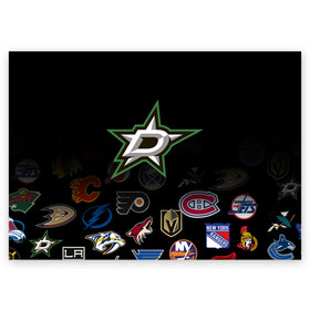 Поздравительная открытка с принтом NHL Dallas Stars (Z) в Белгороде, 100% бумага | плотность бумаги 280 г/м2, матовая, на обратной стороне линовка и место для марки
 | Тематика изображения на принте: anaheim ducks | arizona coyotes | boston bruins | buffalo sabres | calgary flames | carolina hurricanes | chicago blackhawks | colorado | dallas stars | hockey | nhl | нхл | паттерн | спорт | хоккей