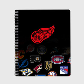 Тетрадь с принтом NHL Detroit Red Wings (Z) в Белгороде, 100% бумага | 48 листов, плотность листов — 60 г/м2, плотность картонной обложки — 250 г/м2. Листы скреплены сбоку удобной пружинной спиралью. Уголки страниц и обложки скругленные. Цвет линий — светло-серый
 | anaheim ducks | arizona coyotes | boston bruins | buffalo sabres | calgary flames | canadiens de montreal | carolina hurricanes | colorado | detroit red wings | hockey | nhl | нхл | паттерн | спорт | хоккей