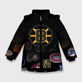 Зимняя куртка для девочек 3D с принтом NHL Boston Bruins (Z) в Белгороде, ткань верха — 100% полиэстер; подклад — 100% полиэстер, утеплитель — 100% полиэстер. | длина ниже бедра, удлиненная спинка, воротник стойка и отстегивающийся капюшон. Есть боковые карманы с листочкой на кнопках, утяжки по низу изделия и внутренний карман на молнии. 

Предусмотрены светоотражающий принт на спинке, радужный светоотражающий элемент на пуллере молнии и на резинке для утяжки. | anaheim ducks | arizona coyotes | boston bruins | buffalo sabres | calgary flames | canadiens de montreal | carolina hurricanes | chicago blackhawks | colorado | hockey | nhl | нхл | паттерн | спорт | хоккей