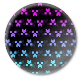 Значок с принтом MINECRAFT CREEPER NEON в Белгороде,  металл | круглая форма, металлическая застежка в виде булавки | block | creeper | cube | minecraft | neon | pixel | блок | геометрия | крафт | крипер | кубики | майнкрафт | неон | пиксели