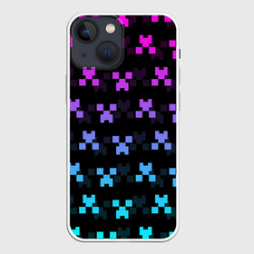 Чехол для iPhone 13 mini с принтом MINECRAFT CREEPER NEON в Белгороде,  |  | block | creeper | cube | minecraft | neon | pixel | блок | геометрия | крафт | крипер | кубики | майнкрафт | неон | пиксели