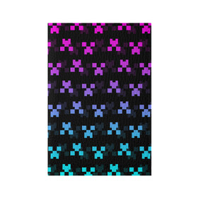 Обложка для паспорта матовая кожа с принтом MINECRAFT CREEPER NEON в Белгороде, натуральная матовая кожа | размер 19,3 х 13,7 см; прозрачные пластиковые крепления | block | creeper | cube | minecraft | neon | pixel | блок | геометрия | крафт | крипер | кубики | майнкрафт | неон | пиксели