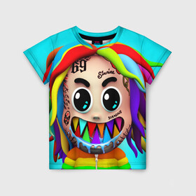Детская футболка 3D с принтом 6IX9INE в Белгороде, 100% гипоаллергенный полиэфир | прямой крой, круглый вырез горловины, длина до линии бедер, чуть спущенное плечо, ткань немного тянется | 6ix9ine | gooba | hernandez | tekashi