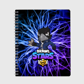 Тетрадь с принтом Brawl Stars CROW в Белгороде, 100% бумага | 48 листов, плотность листов — 60 г/м2, плотность картонной обложки — 250 г/м2. Листы скреплены сбоку удобной пружинной спиралью. Уголки страниц и обложки скругленные. Цвет линий — светло-серый
 | 8 bit | 8 бит | bibi | brawl | brawl stars | crow | leon | spike | sprout | stars | бравл | бравл старс | браво старс | игра | компьютерная | кров | леон | онлайн | старс