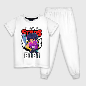 Детская пижама хлопок с принтом BRAWL STARS BIBI БРАВЛ СТАРС БИБИ в Белгороде, 100% хлопок |  брюки и футболка прямого кроя, без карманов, на брюках мягкая резинка на поясе и по низу штанин
 | Тематика изображения на принте: bibi | brawl stars | coach mike | crow | gale | leon | leon shark | max | mecha crow | mortis | mr.p | phoenix | sally leon | sandy | spike | sprout | tara | unicorn | virus 8 bit | werewolf | ворон | оборотень