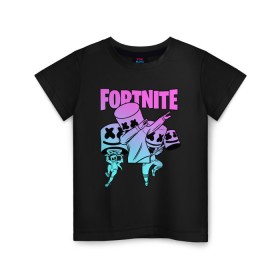 Детская футболка хлопок с принтом FORTNITE x MARSHMELLO в Белгороде, 100% хлопок | круглый вырез горловины, полуприлегающий силуэт, длина до линии бедер | deadmau5 | fortnite | fortnite 2 | fortnite x маршмелло | ikonik | marshmello | ninja | ninja streamer | raven | travis scott | ворон | иконик | ниндзя | пили | рейвен | трэвис скотт | фортнайт