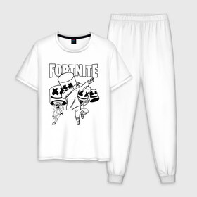 Мужская пижама хлопок с принтом FORTNITE x MARSHMELLO в Белгороде, 100% хлопок | брюки и футболка прямого кроя, без карманов, на брюках мягкая резинка на поясе и по низу штанин
 | deadmau5 | fortnite | fortnite 2 | fortnite x маршмелло | ikonik | marshmello | ninja | ninja streamer | raven | travis scott | ворон | иконик | ниндзя | пили | рейвен | трэвис скотт | фортнайт