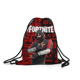 Рюкзак-мешок 3D с принтом FORTNITE x IKONIK в Белгороде, 100% полиэстер | плотность ткани — 200 г/м2, размер — 35 х 45 см; лямки — толстые шнурки, застежка на шнуровке, без карманов и подкладки | deadmau5 | fortnite | fortnite 2 | fortnite x маршмелло | ikonik | marshmello | ninja | ninja streamer | raven | travis scott | ворон | иконик | ниндзя | пили | рейвен | трэвис скотт | фортнайт