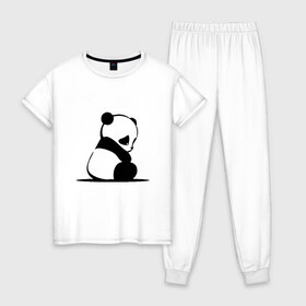 Женская пижама хлопок с принтом Милая панда (Z) в Белгороде, 100% хлопок | брюки и футболка прямого кроя, без карманов, на брюках мягкая резинка на поясе и по низу штанин | ailuropoda melanoleuca | ailurus fulgens | бамбуковый медведь | большая панда | звери | малая панда | медведь | милая панда | няшка | панда