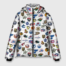 Мужская зимняя куртка 3D с принтом NHL PATTERN (Z) в Белгороде, верх — 100% полиэстер; подкладка — 100% полиэстер; утеплитель — 100% полиэстер | длина ниже бедра, свободный силуэт Оверсайз. Есть воротник-стойка, отстегивающийся капюшон и ветрозащитная планка. 

Боковые карманы с листочкой на кнопках и внутренний карман на молнии. | Тематика изображения на принте: anaheim ducks | arizona coyotes | boston bruins | buffalo sabres | calgary flames | canadiens de montreal | carolina hurricanes | chicago blackhawks | colorado | hockey | nhl | нхл | паттерн | спорт | хоккей