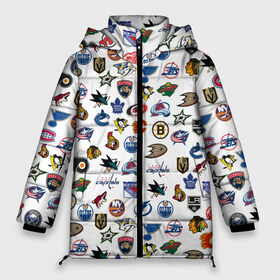 Женская зимняя куртка 3D с принтом NHL PATTERN (Z) в Белгороде, верх — 100% полиэстер; подкладка — 100% полиэстер; утеплитель — 100% полиэстер | длина ниже бедра, силуэт Оверсайз. Есть воротник-стойка, отстегивающийся капюшон и ветрозащитная планка. 

Боковые карманы с листочкой на кнопках и внутренний карман на молнии | anaheim ducks | arizona coyotes | boston bruins | buffalo sabres | calgary flames | canadiens de montreal | carolina hurricanes | chicago blackhawks | colorado | hockey | nhl | нхл | паттерн | спорт | хоккей
