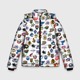 Зимняя куртка для мальчиков 3D с принтом NHL PATTERN (Z) в Белгороде, ткань верха — 100% полиэстер; подклад — 100% полиэстер, утеплитель — 100% полиэстер | длина ниже бедра, удлиненная спинка, воротник стойка и отстегивающийся капюшон. Есть боковые карманы с листочкой на кнопках, утяжки по низу изделия и внутренний карман на молнии. 

Предусмотрены светоотражающий принт на спинке, радужный светоотражающий элемент на пуллере молнии и на резинке для утяжки | anaheim ducks | arizona coyotes | boston bruins | buffalo sabres | calgary flames | canadiens de montreal | carolina hurricanes | chicago blackhawks | colorado | hockey | nhl | нхл | паттерн | спорт | хоккей