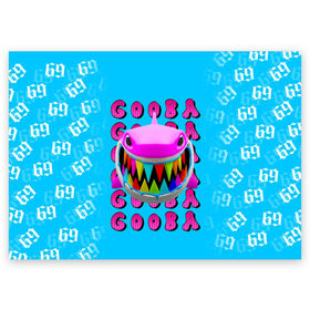 Поздравительная открытка с принтом 6IX9INE- GOOBA в Белгороде, 100% бумага | плотность бумаги 280 г/м2, матовая, на обратной стороне линовка и место для марки
 | Тематика изображения на принте: 6ix9ine | 6ix9ine  gooba | gooba | акула | сикснайн | сиксти найн | сиксти найн репер | такаши | текаши | текаши сикснайн