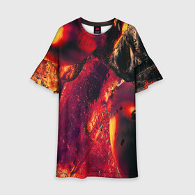 Детское платье 3D с принтом Abstract magma в Белгороде, 100% полиэстер | прямой силуэт, чуть расширенный к низу. Круглая горловина, на рукавах — воланы | Тематика изображения на принте: abstract | art | digital | fire | flame | lava | magma | textures | абстракция | арт | лава | магма | огонь | пламя | текстуры | фон | цифровой