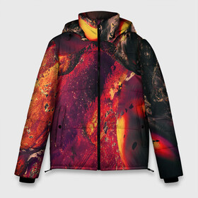Мужская зимняя куртка 3D с принтом Abstract magma в Белгороде, верх — 100% полиэстер; подкладка — 100% полиэстер; утеплитель — 100% полиэстер | длина ниже бедра, свободный силуэт Оверсайз. Есть воротник-стойка, отстегивающийся капюшон и ветрозащитная планка. 

Боковые карманы с листочкой на кнопках и внутренний карман на молнии. | Тематика изображения на принте: abstract | art | digital | fire | flame | lava | magma | textures | абстракция | арт | лава | магма | огонь | пламя | текстуры | фон | цифровой