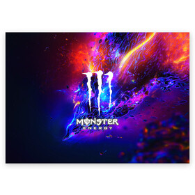 Поздравительная открытка с принтом MONSTER ENERGY в Белгороде, 100% бумага | плотность бумаги 280 г/м2, матовая, на обратной стороне линовка и место для марки
 | Тематика изображения на принте: amg | auto | bmw | honda | jdm | mercedes | nissan | porsche | racing | sport | subar | toyota | автомобил | автомобильные | киа | лексус | марка | машины | митсубиси | ниссан | порше | спорт | субару | тесла | тойота | хонда