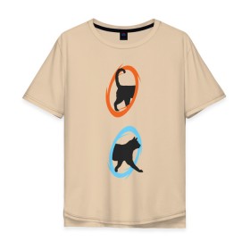 Мужская футболка хлопок Oversize с принтом Portal Cat в Белгороде, 100% хлопок | свободный крой, круглый ворот, “спинка” длиннее передней части | Тематика изображения на принте: cats | portal the game | арт | животные | картинка | кот | коты | кошка | портал | порталы | рисунок