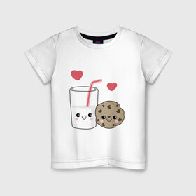 Детская футболка хлопок с принтом Milk and Cookies Love в Белгороде, 100% хлопок | круглый вырез горловины, полуприлегающий силуэт, длина до линии бедер | coockie | friend | minimalism | дружба | любовь | минимализм | молоко | печенье | печенька | печеньки