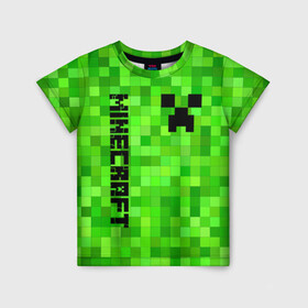 Детская футболка 3D с принтом MINECRAFT CREEPER в Белгороде, 100% гипоаллергенный полиэфир | прямой крой, круглый вырез горловины, длина до линии бедер, чуть спущенное плечо, ткань немного тянется | block | creeper | cube | minecraft | pixel | блок | геометрия | крафт | крипер | кубики | майнкрафт | пиксели