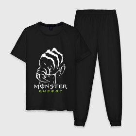 Мужская пижама хлопок с принтом MONSTER ENERGY (Z) в Белгороде, 100% хлопок | брюки и футболка прямого кроя, без карманов, на брюках мягкая резинка на поясе и по низу штанин
 | black monster | bmx | claw | cybersport | energy | monster | monster energy | moto | motocross | race | sport | киберспорт | когти | монстер энерджи | монстр | мото | мотокросс | ралли | скейтбординг | спорт | т | энергия