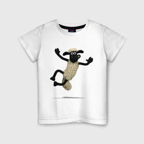 Детская футболка хлопок с принтом Барашек Шон в Белгороде, 100% хлопок | круглый вырез горловины, полуприлегающий силуэт, длина до линии бедер | Тематика изображения на принте: барашек | детские | животные | звери | мультфильмы | шон