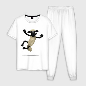Мужская пижама хлопок с принтом Барашек Шон в Белгороде, 100% хлопок | брюки и футболка прямого кроя, без карманов, на брюках мягкая резинка на поясе и по низу штанин
 | барашек | детские | животные | звери | мультфильмы | шон