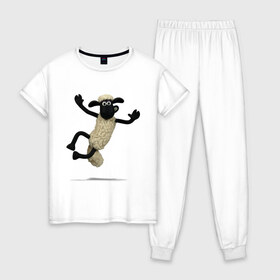 Женская пижама хлопок с принтом Барашек Шон в Белгороде, 100% хлопок | брюки и футболка прямого кроя, без карманов, на брюках мягкая резинка на поясе и по низу штанин | барашек | детские | животные | звери | мультфильмы | шон