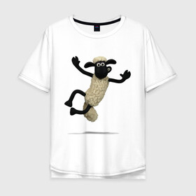 Мужская футболка хлопок Oversize с принтом Барашек Шон в Белгороде, 100% хлопок | свободный крой, круглый ворот, “спинка” длиннее передней части | барашек | детские | животные | звери | мультфильмы | шон
