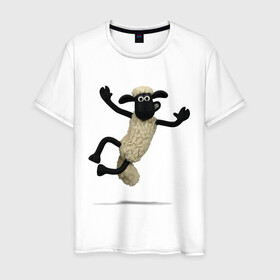 Мужская футболка хлопок с принтом Барашек Шон в Белгороде, 100% хлопок | прямой крой, круглый вырез горловины, длина до линии бедер, слегка спущенное плечо. | Тематика изображения на принте: барашек | детские | животные | звери | мультфильмы | шон