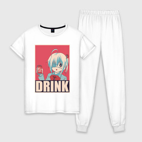 Женская пижама хлопок с принтом DRINK в Белгороде, 100% хлопок | брюки и футболка прямого кроя, без карманов, на брюках мягкая резинка на поясе и по низу штанин | anime | chuunibyou | cute | demo | drink | eye | ga | girl | hope | kawai | kawaii | koi | manga | rikka | takanashi | wicked | аниме | бант | гл | глаз | грешный | девочка | злой | любви | манга | на | надпись | не | пить | плакат | п