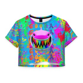 Женская футболка Crop-top 3D с принтом 6IX9INE GOOBA в Белгороде, 100% полиэстер | круглая горловина, длина футболки до линии талии, рукава с отворотами | 6ix9ine | 6ix9ine  gooba | gooba | акула | сикснайн | сиксти найн | сиксти найн репер | такаши | текаши | текаши сикснайн