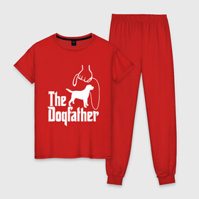Женская пижама хлопок с принтом The Dogfather - пародия в Белгороде, 100% хлопок | брюки и футболка прямого кроя, без карманов, на брюках мягкая резинка на поясе и по низу штанин | Тематика изображения на принте: godfather | крестный отец | лабрадор | ретривер | собака | собачник | хобби
