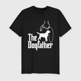 Мужская футболка хлопок Slim с принтом The Dogfather - пародия в Белгороде, 92% хлопок, 8% лайкра | приталенный силуэт, круглый вырез ворота, длина до линии бедра, короткий рукав | godfather | крестный отец | лабрадор | ретривер | собака | собачник | хобби