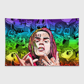 Флаг-баннер с принтом 6IX9INE в Белгороде, 100% полиэстер | размер 67 х 109 см, плотность ткани — 95 г/м2; по краям флага есть четыре люверса для крепления | 6ix9ine | gooba | hernandez | tekashi