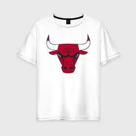 Женская футболка хлопок Oversize с принтом Chicago Bulls в Белгороде, 100% хлопок | свободный крой, круглый ворот, спущенный рукав, длина до линии бедер
 | 23 | air jordan | bulls | chicago bulls | jordan | michael jordan | nba | paris saint germain | psg | red | sport | быки | джордан | майкл джордан | псж | спорт | чикаго буллс