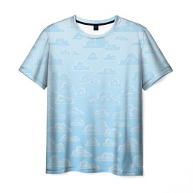 Мужская футболка 3D с принтом Очень светлые голубые облака в Белгороде, 100% полиэфир | прямой крой, круглый вырез горловины, длина до линии бедер | textures | белый | лазурный | мультяшный | небеса | небо | облака | рисунок | светлый | текстуры | тучки | узор | фон