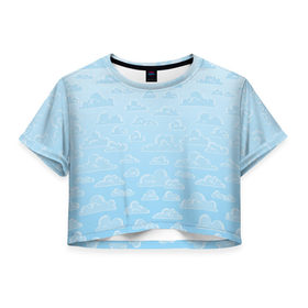 Женская футболка Crop-top 3D с принтом Очень светлые голубые облака в Белгороде, 100% полиэстер | круглая горловина, длина футболки до линии талии, рукава с отворотами | textures | белый | лазурный | мультяшный | небеса | небо | облака | рисунок | светлый | текстуры | тучки | узор | фон