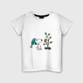 Детская футболка хлопок с принтом Снупи и ёлка в Белгороде, 100% хлопок | круглый вырез горловины, полуприлегающий силуэт, длина до линии бедер | 
