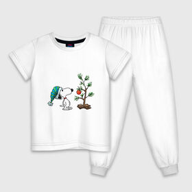 Детская пижама хлопок с принтом Снупи и ёлка в Белгороде, 100% хлопок |  брюки и футболка прямого кроя, без карманов, на брюках мягкая резинка на поясе и по низу штанин
 | 