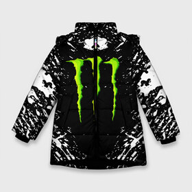 Зимняя куртка для девочек 3D с принтом MONSTER ENERGY в Белгороде, ткань верха — 100% полиэстер; подклад — 100% полиэстер, утеплитель — 100% полиэстер. | длина ниже бедра, удлиненная спинка, воротник стойка и отстегивающийся капюшон. Есть боковые карманы с листочкой на кнопках, утяжки по низу изделия и внутренний карман на молнии. 

Предусмотрены светоотражающий принт на спинке, радужный светоотражающий элемент на пуллере молнии и на резинке для утяжки. | black monster | bmx | claw | cybersport | energy | monster | monster energy | moto | motocross | race | sport | киберспорт | когти | монстер энерджи | монстр | мото | мотокросс | ралли | скейтбординг | спорт | энергия