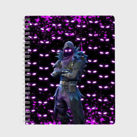 Тетрадь с принтом Fortnite Raven в Белгороде, 100% бумага | 48 листов, плотность листов — 60 г/м2, плотность картонной обложки — 250 г/м2. Листы скреплены сбоку удобной пружинной спиралью. Уголки страниц и обложки скругленные. Цвет линий — светло-серый
 | archetype | fortnite | fortnite 2 | fortnite x | ikonik | marshmello | raven | архетип | ворон | иконик | маршмелло | фортнайт | фортнайт 2 | фортнайт глава 2