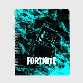 Тетрадь с принтом Fortnite Marshmello в Белгороде, 100% бумага | 48 листов, плотность листов — 60 г/м2, плотность картонной обложки — 250 г/м2. Листы скреплены сбоку удобной пружинной спиралью. Уголки страниц и обложки скругленные. Цвет линий — светло-серый
 | archetype | fortnite | fortnite x | game | ikonik | marshmello | raven | архетип | ворон | игра | иконик | маршмелло | фортнайт