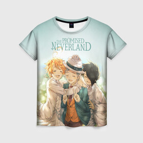 Женская футболка 3D с принтом The Promised Neverland в Белгороде, 100% полиэфир ( синтетическое хлопкоподобное полотно) | прямой крой, круглый вырез горловины, длина до линии бедер | anime | emma | mango | the promised neverland | yakusoku no neverland | аниме | манга | обещанная страна грёз | обещанный неверленд