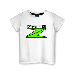 Детская футболка хлопок с принтом KAWASAKI (Z) в Белгороде, 100% хлопок | круглый вырез горловины, полуприлегающий силуэт, длина до линии бедер | bike | kawasaki | moto | motocycle | ninja | sportmotorcycle | zzr | кавасаки | кавасаки ниндзя | мото | мотоспорт | ниндзя