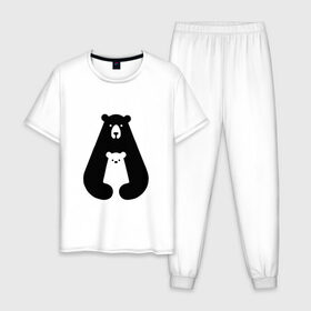 Мужская пижама хлопок с принтом Медведь (Z) в Белгороде, 100% хлопок | брюки и футболка прямого кроя, без карманов, на брюках мягкая резинка на поясе и по низу штанин
 | bear | tedy | бурый | касолапый | косолапый | лапа | лапы | медвед | медведь | миша | мишаня | мишка | мишуня | теди | умка