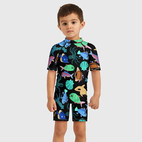 Детский купальный костюм 3D с принтом Summer в Белгороде, Полиэстер 85%, Спандекс 15% | застежка на молнии на спине | color | design | fashion | fish | paint | shell | squid | summer | vanguard | авангард | дизайн | кальмар | краска | лето | мода | ракушка | рыба | цвет