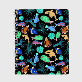 Тетрадь с принтом Summer в Белгороде, 100% бумага | 48 листов, плотность листов — 60 г/м2, плотность картонной обложки — 250 г/м2. Листы скреплены сбоку удобной пружинной спиралью. Уголки страниц и обложки скругленные. Цвет линий — светло-серый
 | color | design | fashion | fish | paint | shell | squid | summer | vanguard | авангард | дизайн | кальмар | краска | лето | мода | ракушка | рыба | цвет